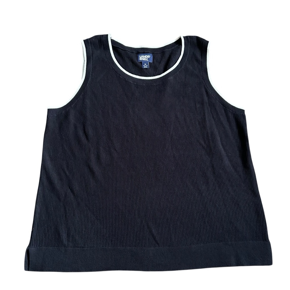 Lands End Women’s Black Knit Sweater Tank Top Cotton 1x
